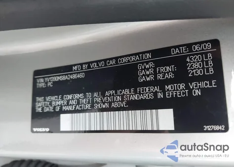 2010 Volvo S40 2.4I from USA, damaged, VIN YV1390MS8A2486460